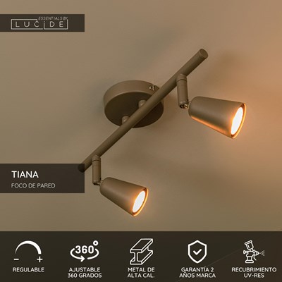 Lucide TIANA - Foco de pared / Lámpara de pared - 2xGU10 - Taupe | Essential